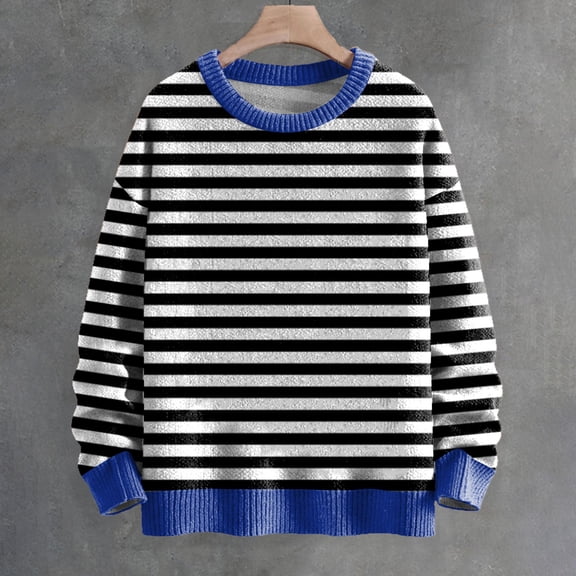 Blue Sweatshirts for Women's 2024 Fall Long Sleeve Crew Neck Striped Color Block Comfy Loose Oversized Knitted Pullover Sweater Fall Trendy Outfits