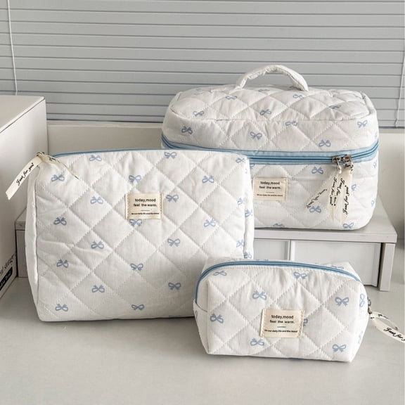 Blue Sweet Bow Makeup Bag, Niche Handheld Storage Bag, High-Value Large-Capacity Toiletry Bag