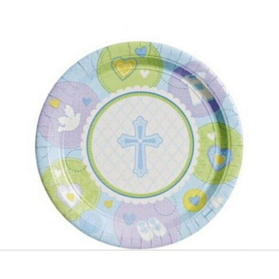 Blue Sweet Christening Religious Dessert Plates 8ct