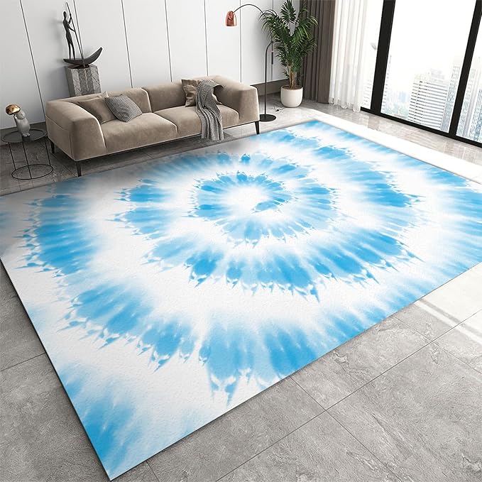 Ink Drawing Rug Blue Swirl Area Rug, Living Room Rug, Ink Drawing Tie Outdoor Rug ...