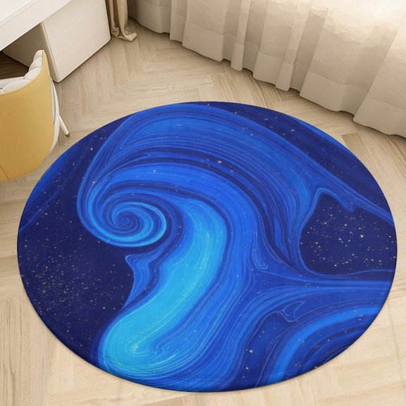 Blue Swirl Galaxy Print Round Area Rugs for Bedroom Living Room, 6FT Soft Indoor Circle Carpets, Carpet Home Decor Floor Mat