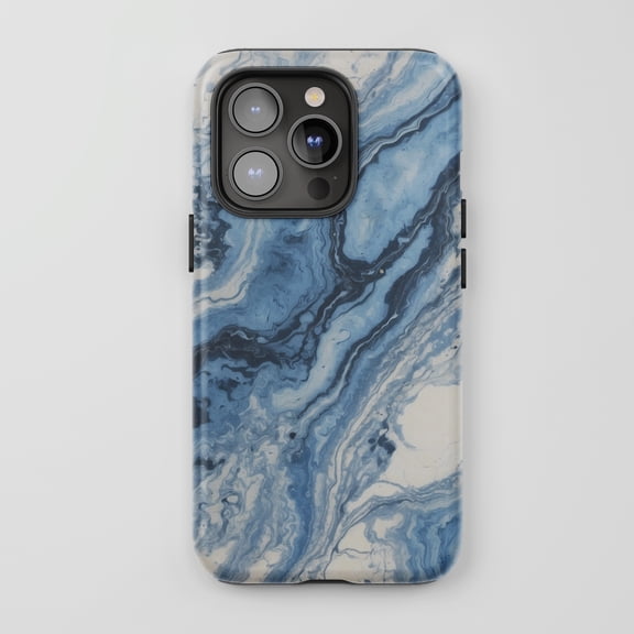 Blue Swirl Marble For All iPhone Series Tough Phone Case Abstract White Blue