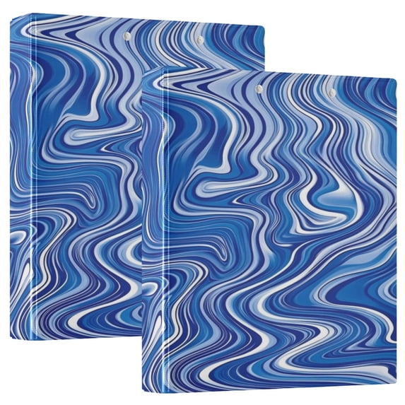 Blue Swirl Pattern 12.4x10.6in PVC Round Ring Binders, 2-Pack, D-Ring 3-Hole, Metal Clip