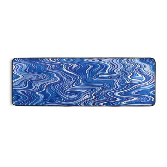 Blue Swirl Pattern 72x24" Runner Rug, Non-Slip Memory Foam Cushion, Anti-Crease for Hallways and Bedrooms