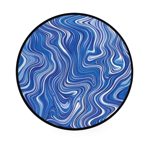 Blue Swirl Pattern Memory Foam Bath Mat 36" Absorbent Rug with Non Slip Base and 4 Bonus Pads
