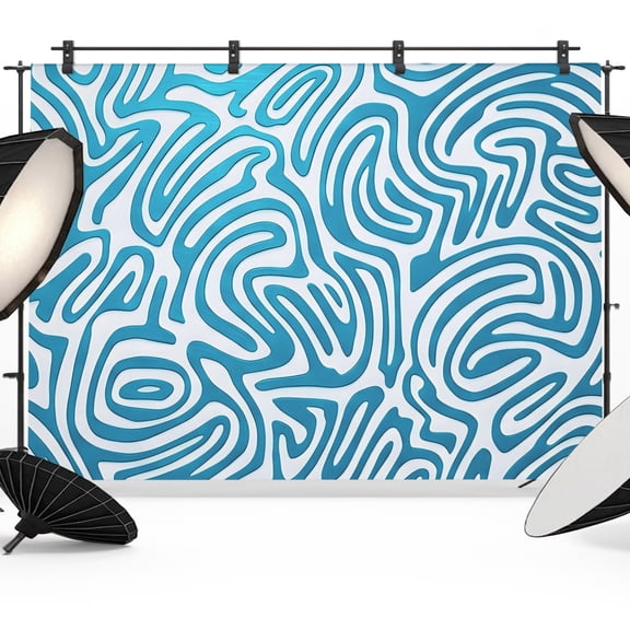 Blue Swirling Lines Backdrops for Photography, Curves Waves Modern Abstract Fabric Photo Background Sturdy Studio Props for Photo Studio, Video Recording, Booth & Photoshoot 7x5ft