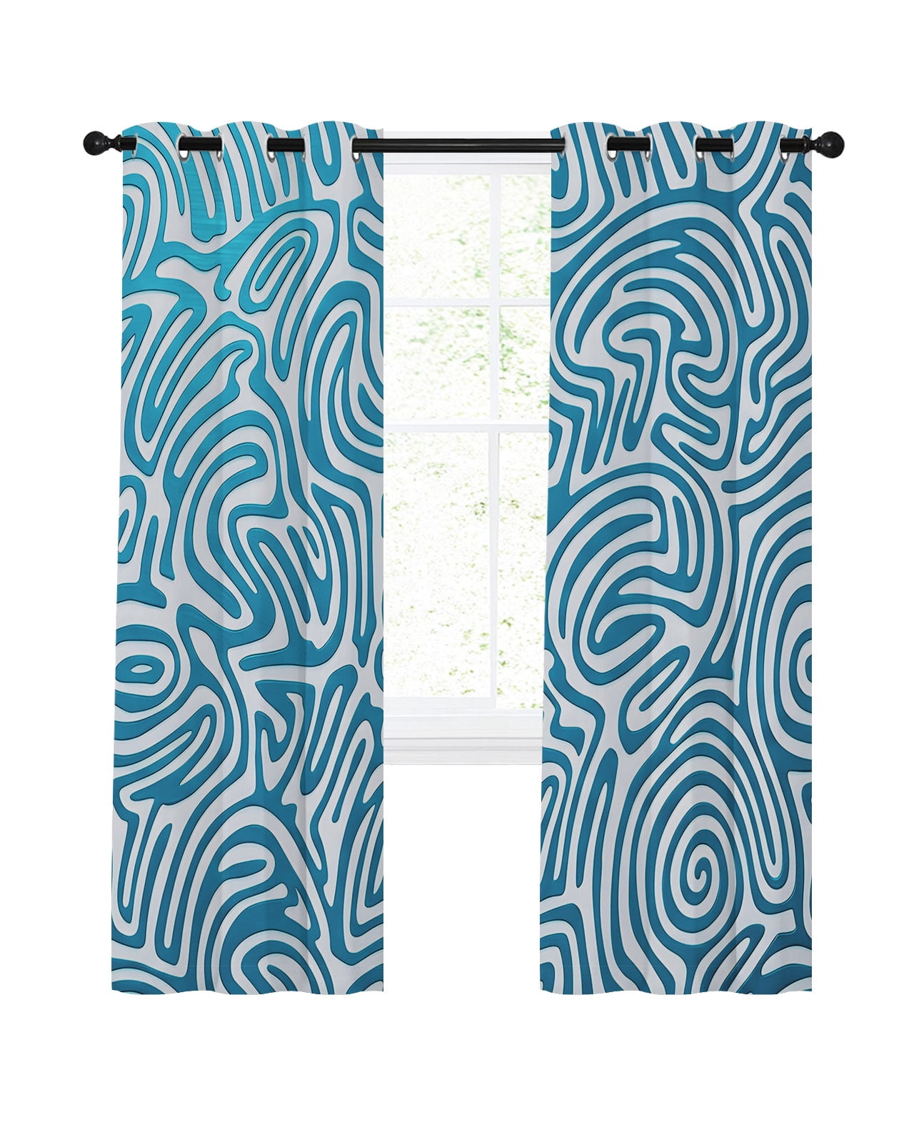 Blue Swirling Lines Blackout Curtains for Bedroom Living Room, Curves ...