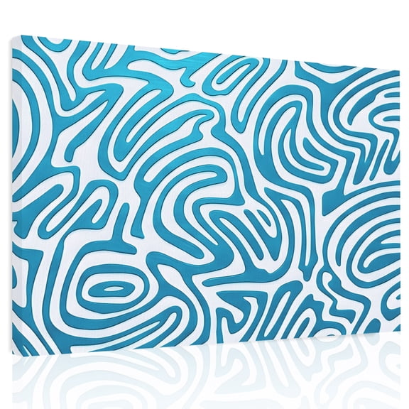 Blue Swirling Lines Canvas Print Wall Art, Curves Waves Modern Abstract Wall Decor Modern Artwork Paintings Pictures for Living Room Framed and Stretched Ready to Hang 24" x 32"