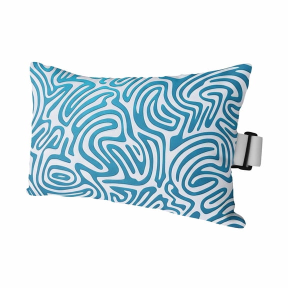 Blue Swirling Lines Outdoor Pillows for Chaise Lounge Chair Waterproof Lumbar Pillows with Insert&Adjustable Elastic Strap Beach Headrest Pillow Abstract Curves Waves Modern Neck Pool Pillow 11"x16"