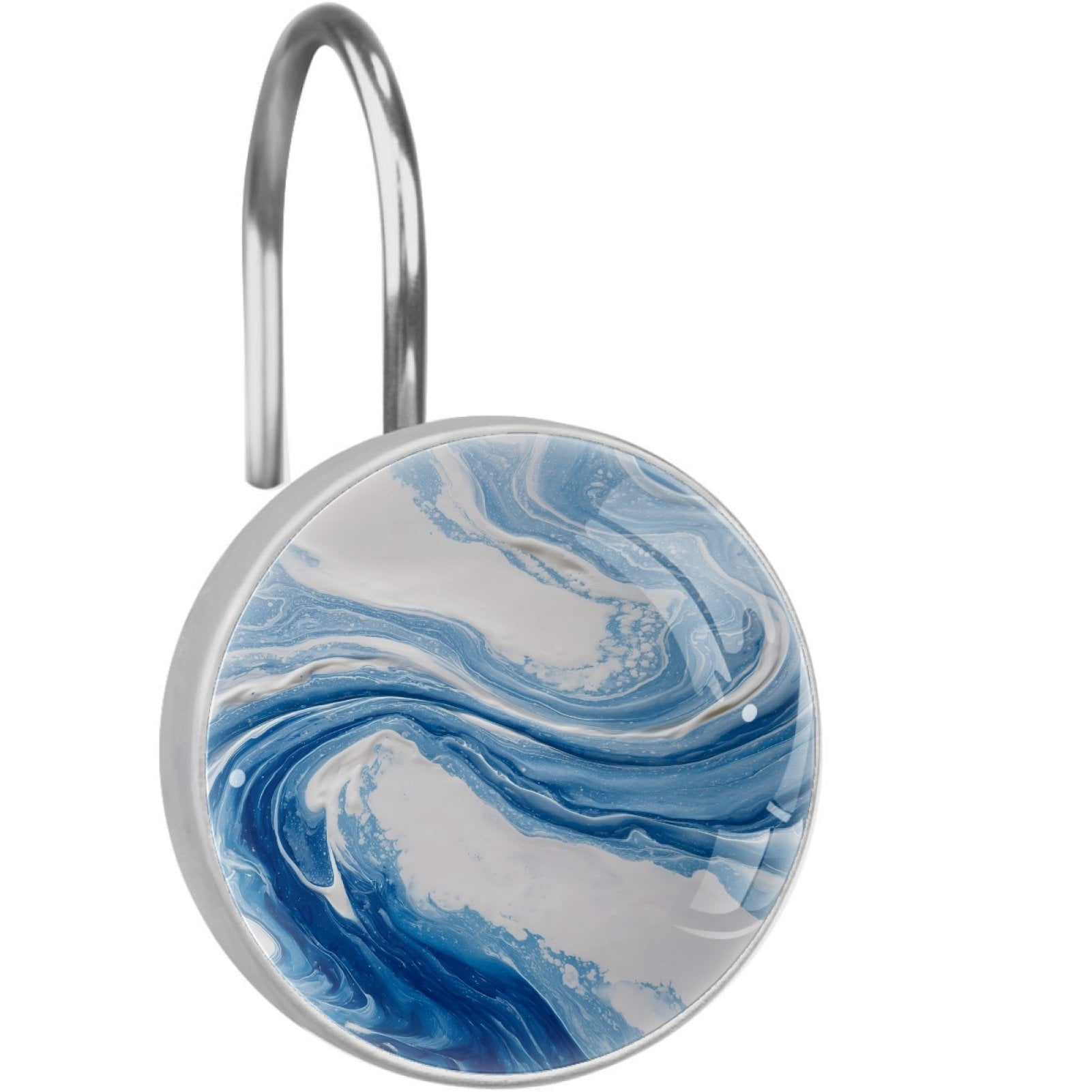 Blue Swirling Marble 12 Pack Shower Curtain Hooks, Decorative Shower Rings for Shower Curtain Rods, Stainless Steel, Rust Resistant, Round Curtain Hooks for Bathroom