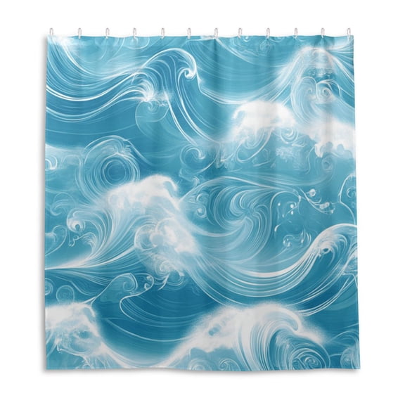 Blue Swirling Waves Shower Curtain Liner 66x72 Inch Waterproof Shower Curtains Decorative Bathroom with 12 Pack Hooks