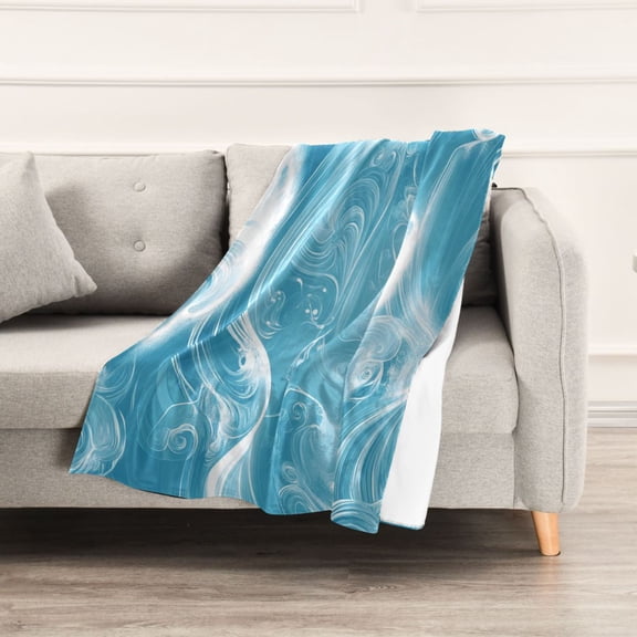 Blue Swirling Waves Throw Blanket 60" x 90" Soft and Warm Blankets for Couch Sofa and Bed