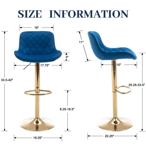 Blue Swivel Bar Stools Set of 2 Velvet Island Chairs with Backs