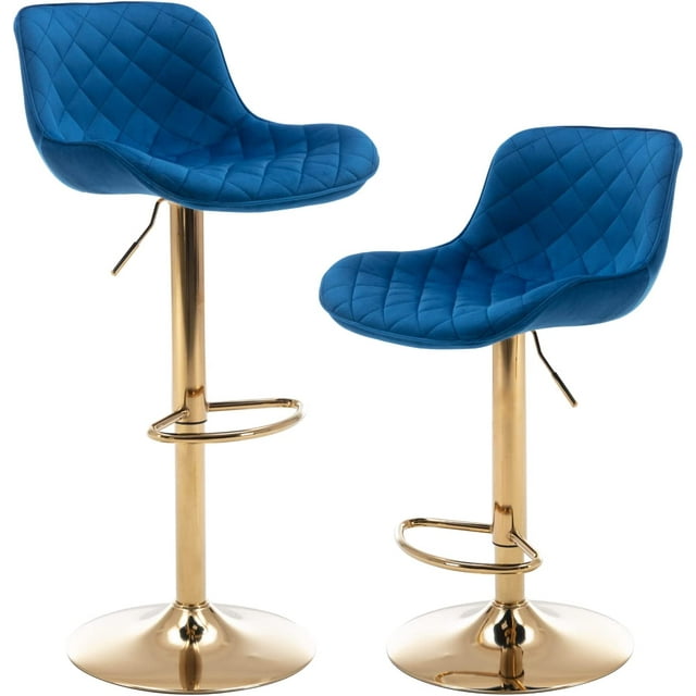 Blue Swivel Bar Stools Set of 2 Velvet Island Chairs with Backs