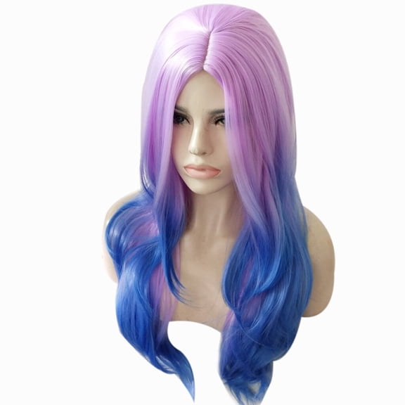 Blue Synthetic Long Curly Wig 28 Inch - High Temperature Silk, Adjustable, Easy Care, Wave Curly Hair for Women