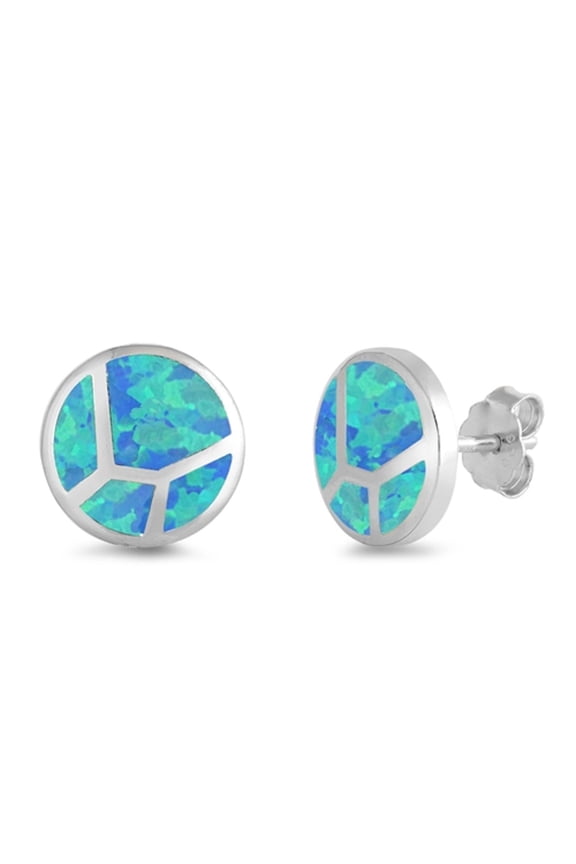 Blue Synthetic Opal Disc Scatter Design Earring Sterling Silver