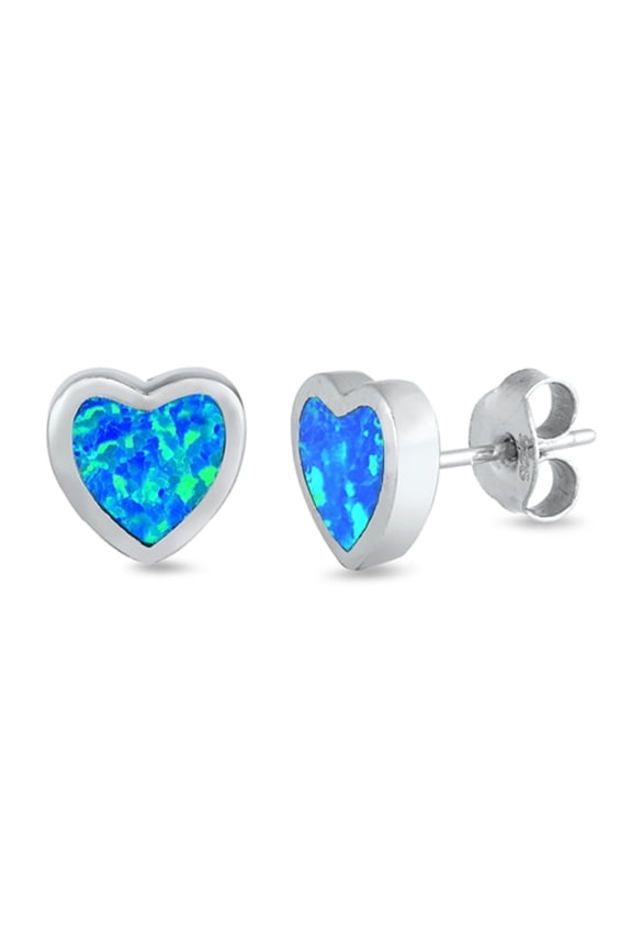 Blue Synthetic Opal Heart Design Earring Sterling Silver
