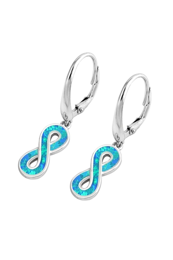 Blue Synthetic Opal Infinity Lever Back Earring Sterling Silver