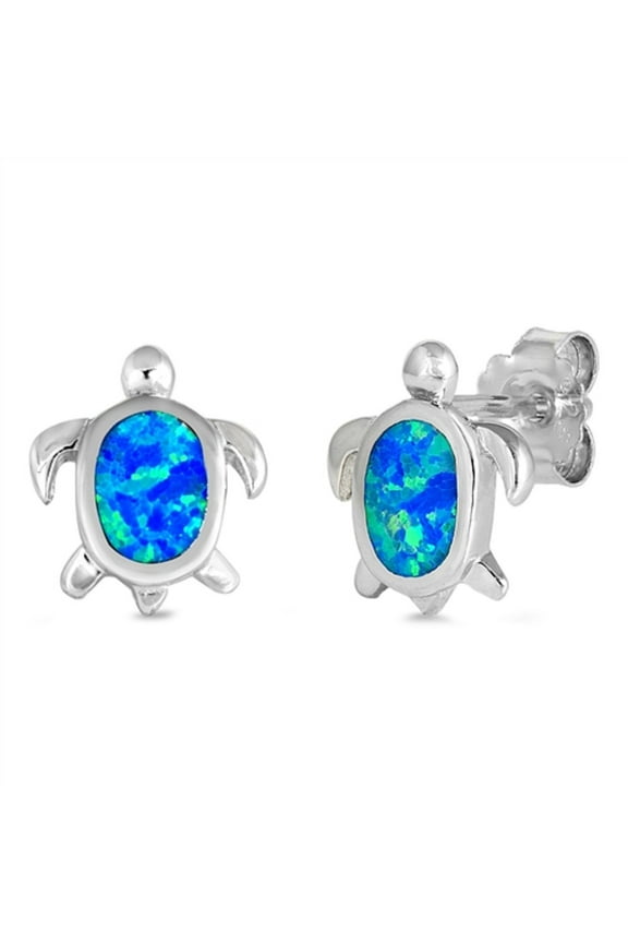 Blue Synthetic Opal Turtle Earring Sterling Silver