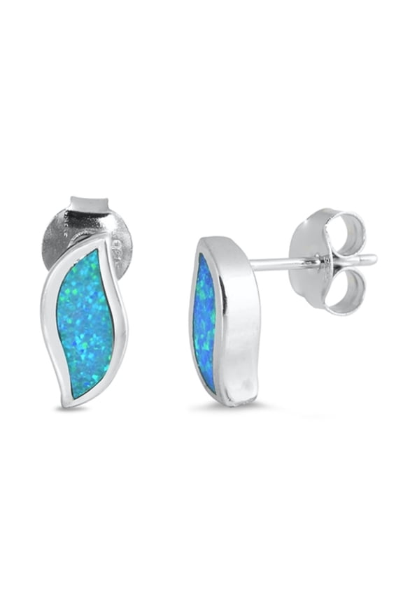 Blue Synthetic Opal Wavy Shape Earring Sterling Silver