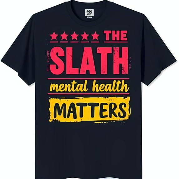 Blue T-Shirt: 'The Slath Mental Matters' Graphic in Pink & Yellow