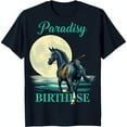 Blue TShirt with Black Horse Under & 'Paradisy Birthse' in Teal