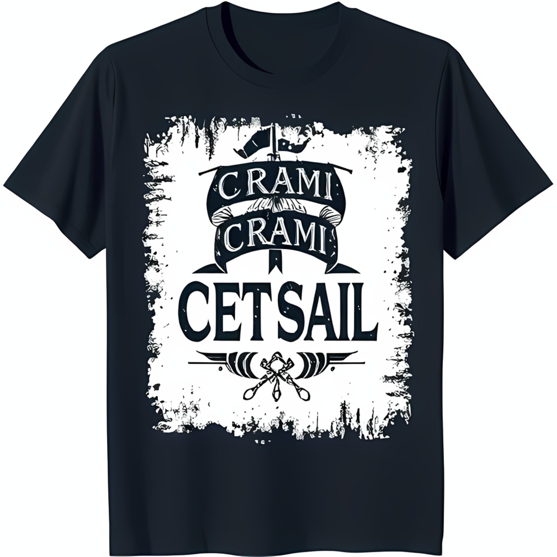 Blue TShirt with Bold & Design 'Cram Cram Cetsail'