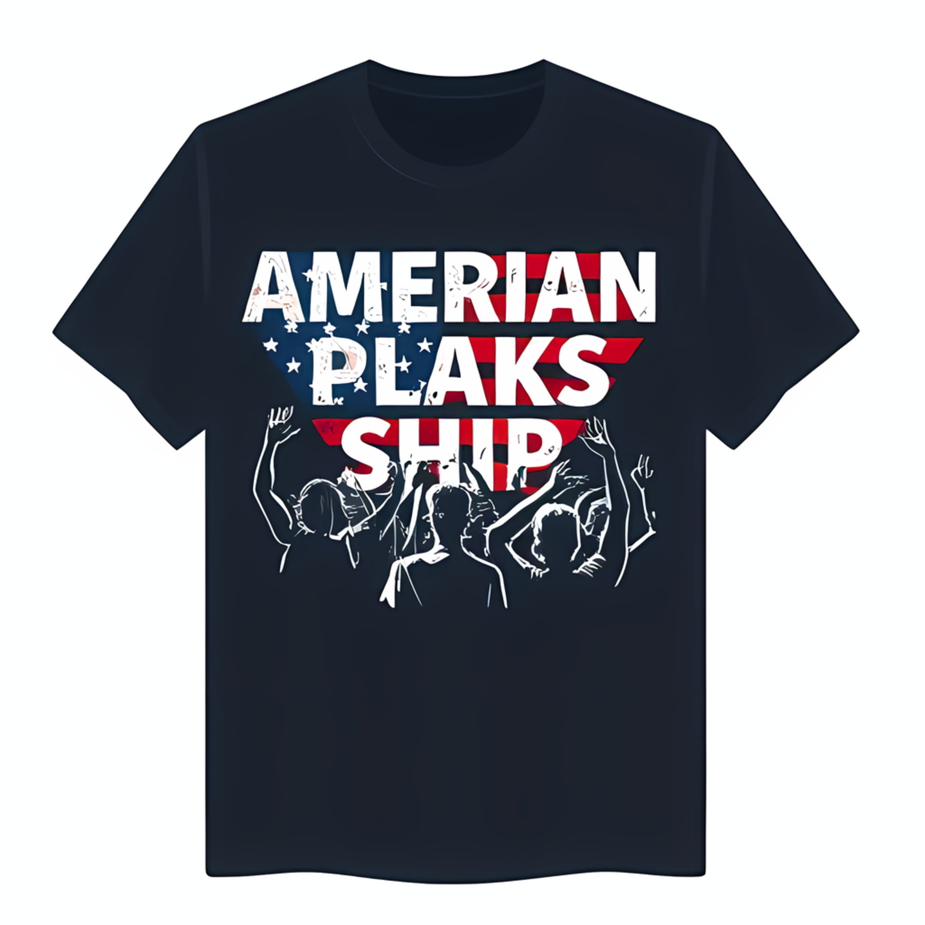 Blue T-Shirt with Jumping Silhouettes 'Amerian Pleaks Ship' - Walmart.com