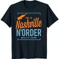 Blue TShirt with Nashville Liquor Bottle Graphic 'TRY IS N & 'REALITY