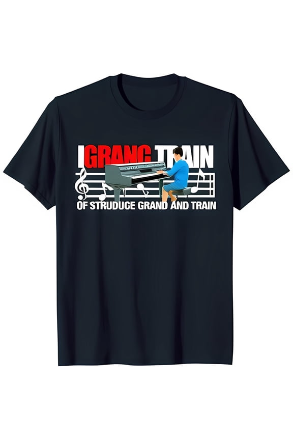 Blue T-Shirt with Piano Player Design 'I Granc ' & Musical Notes