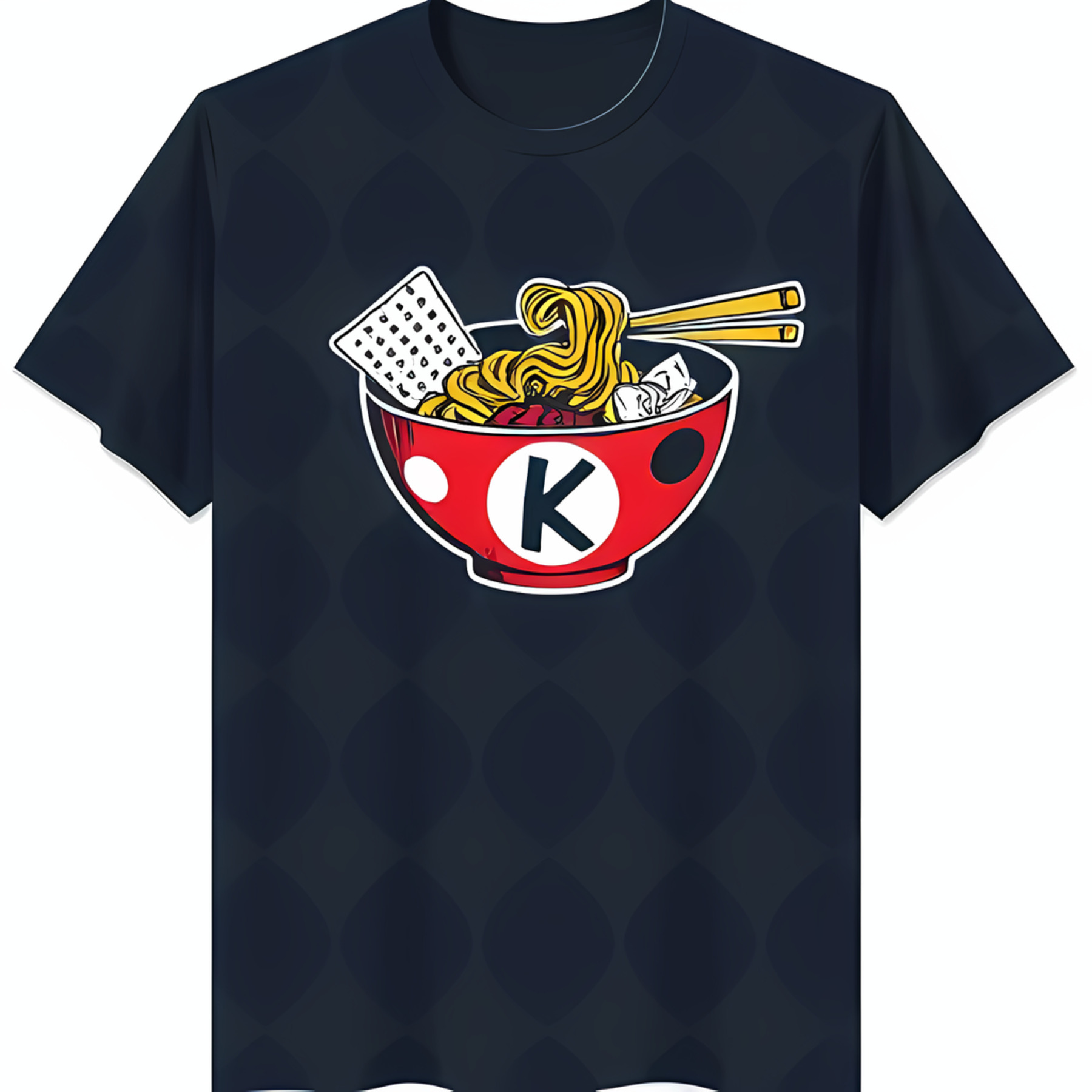 Blue TShirt with Ramen Graphic and 'K' Fun Polka Dot Design