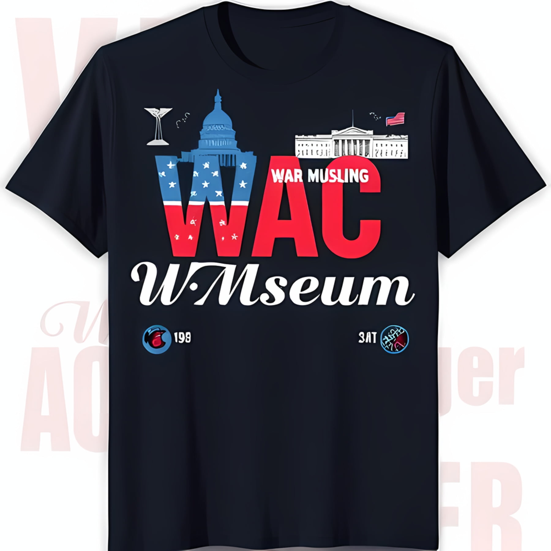 Blue TShirt with WAC W Design Washington Monuments & Glass