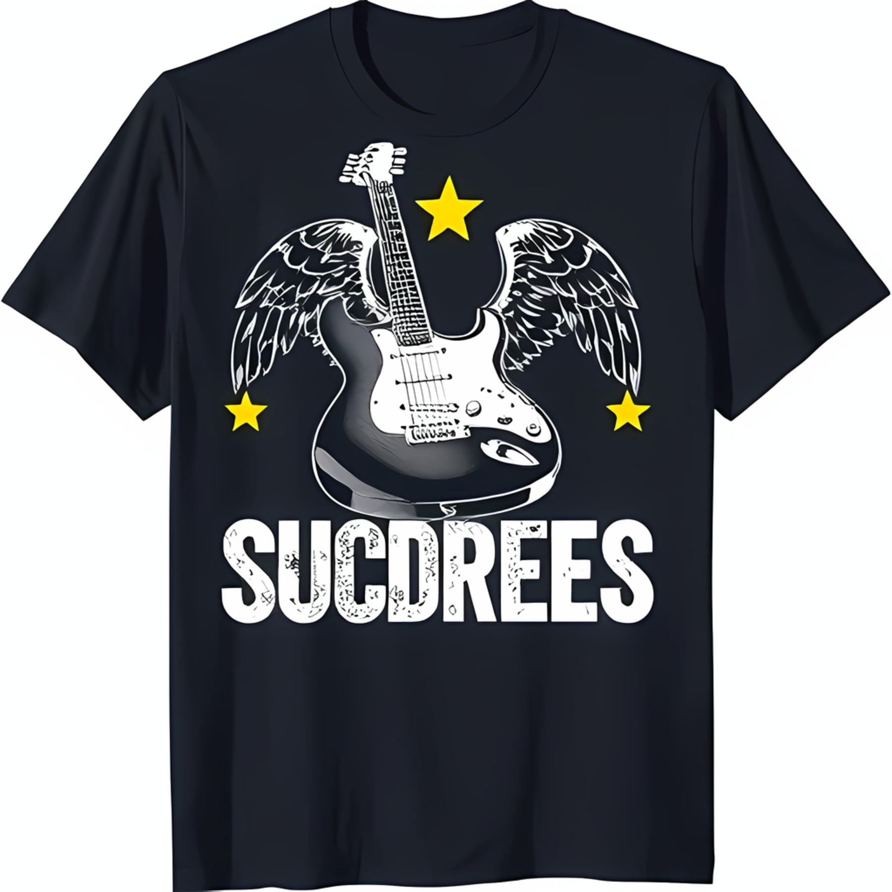 Blue TShirt with White and Wings 'Sucdrees' Design Star Accents