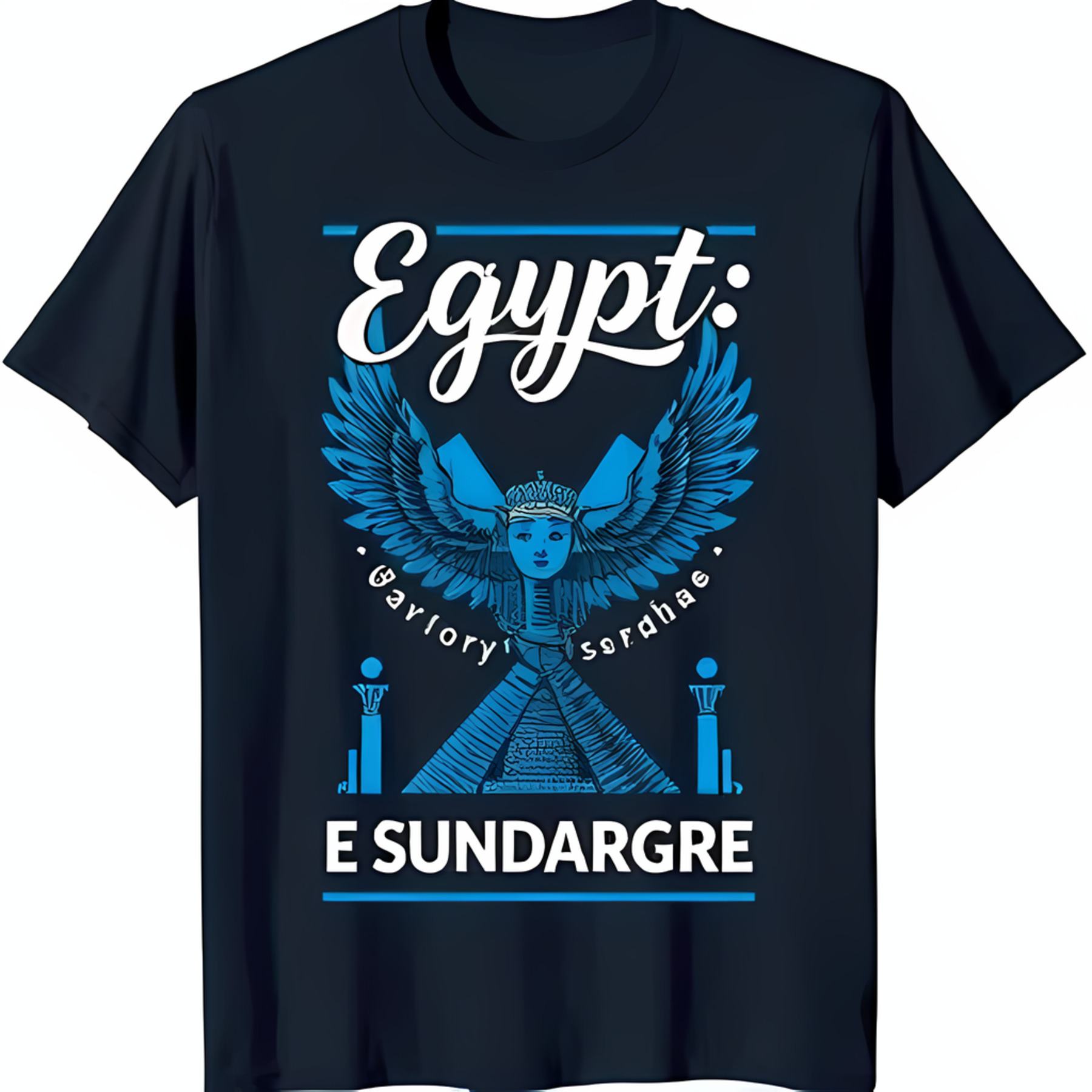 Blue TShirt with Winged Goddess and Design 'Egypt Gavlory Serdhae E