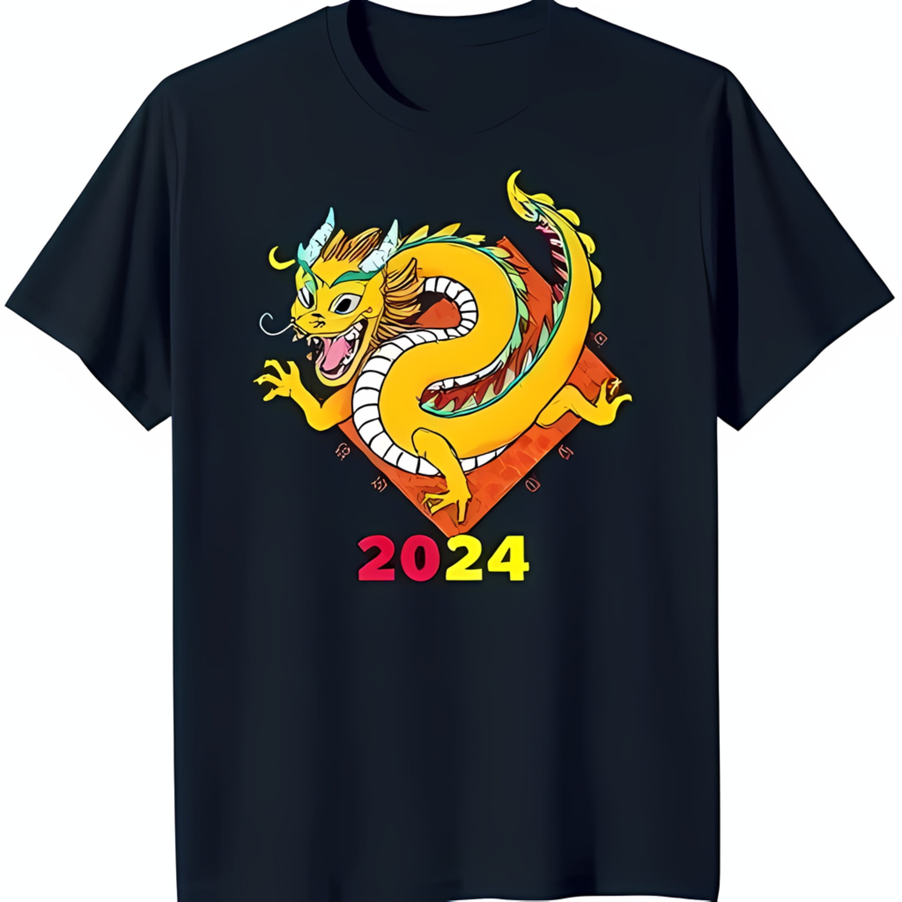 Blue TShirt with Yellow Illustration & '2024' Design