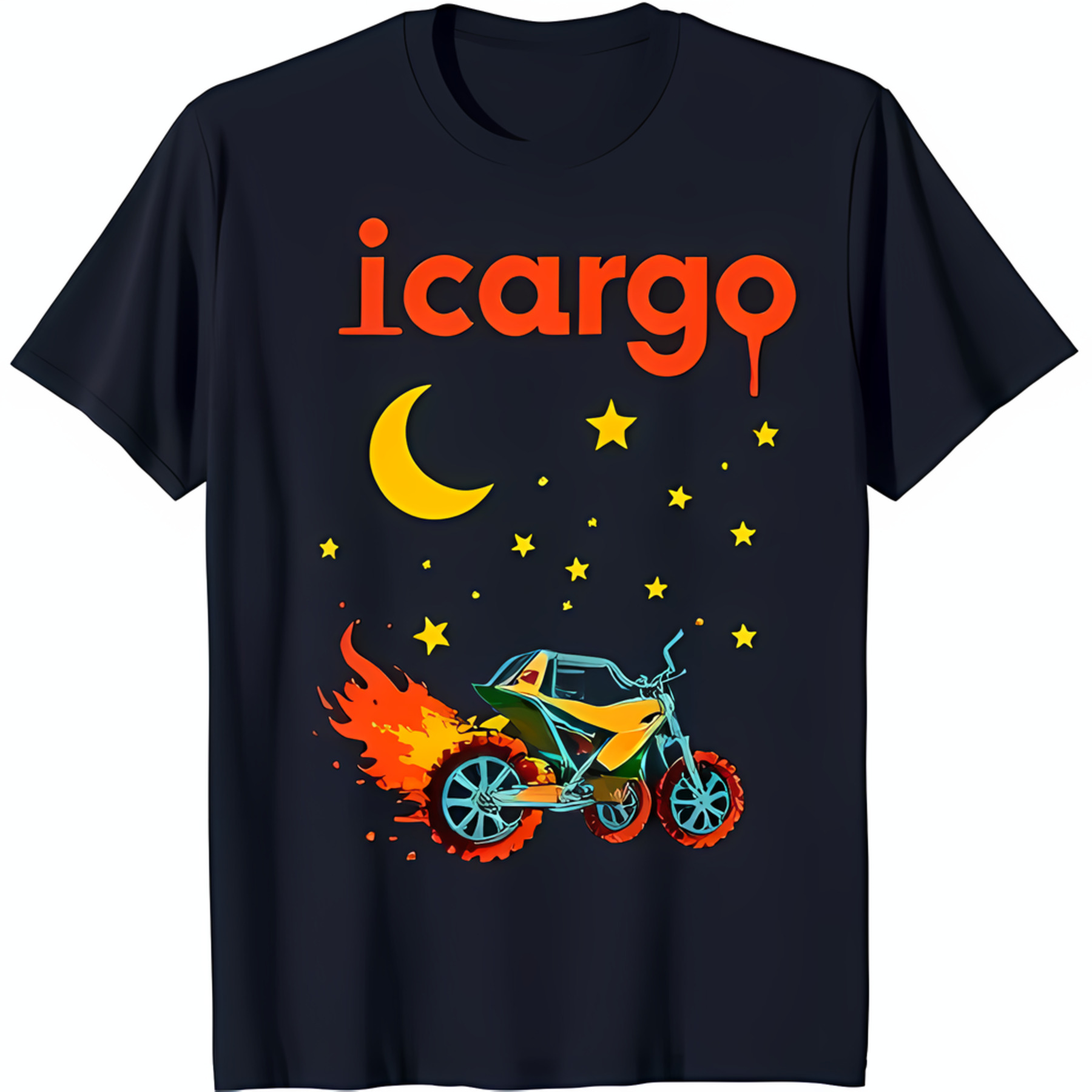 Blue TShirt with 'icargo' Design Dirt Bike & Night Sky