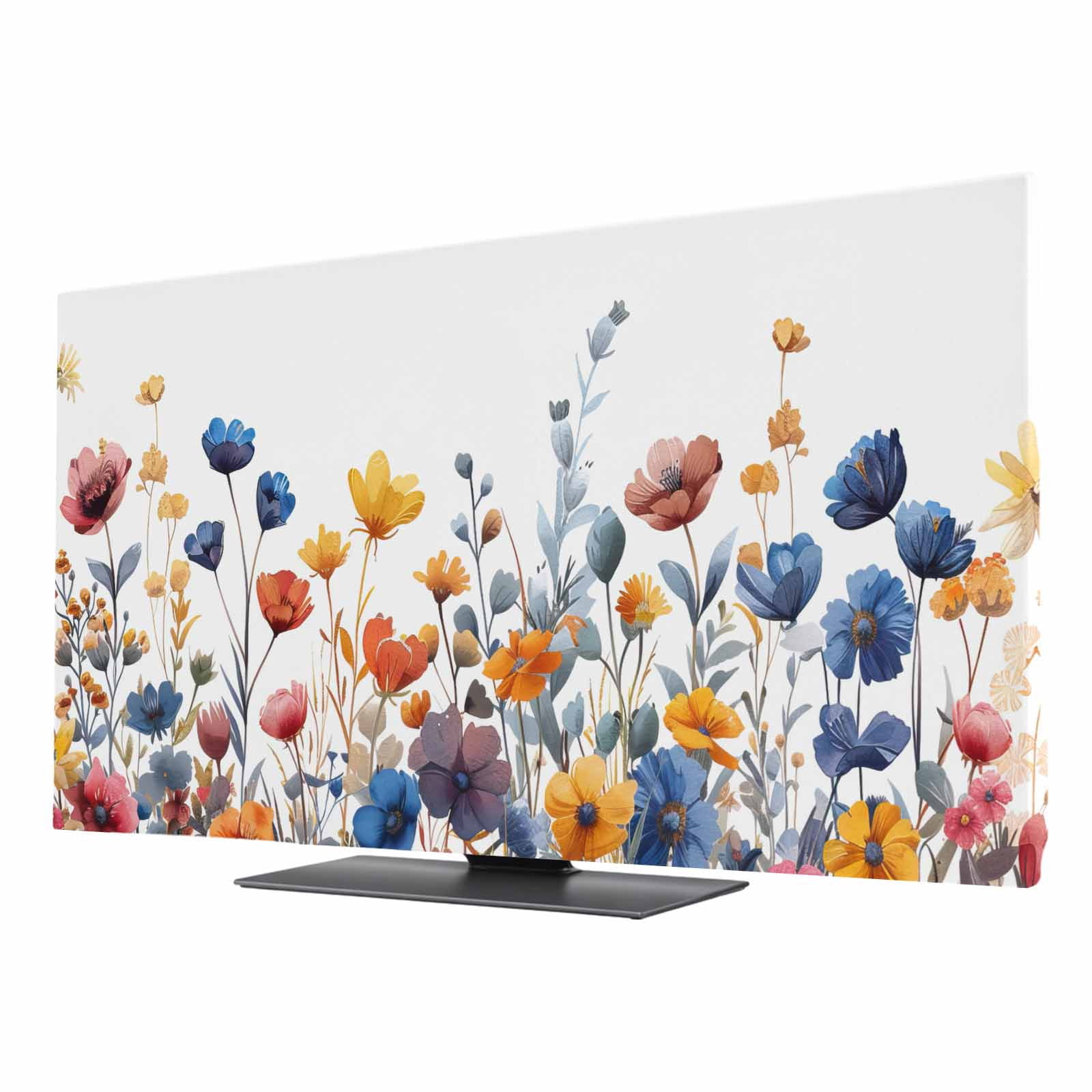 Blue and TV Dust Cover 40 Inch, Yellow Poppy Watercolor Floral Plants ...