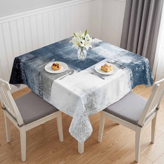 Blue Table Cloth Waterproof Tablecloths, Retro Oil Painted Modern Abstract Art Tablecloth Dining Table Cover for Kitchen Party Tabletop Outdoor, Square Tablecloth 60x60 Inch