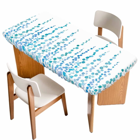 Blue Table Cloths for 4 Foot Rectangle Tables, Polka Dots Watercolor Abstract Art Patio Waterproof Elastic Fitted Tablecloths, Washable Rectangular Table Cover for Camping