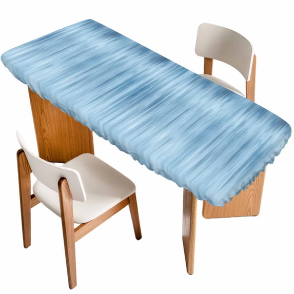 Blue Table Cloths for 8 Foot Rectangle Tables, Modern Abstract Art Ombre Striped Patio Waterproof Elastic Fitted Tablecloths, Washable Rectangular Table Cover for Camping