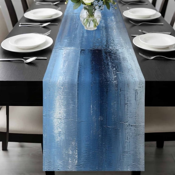 Blue Table Runner 36 Inches Long, Ombre Oil Painted Retro Abstract Art Modern Kitchen Coffee Dining Table Decoration for Home Party Birthday Wedding Home Decor 13x36 Inches