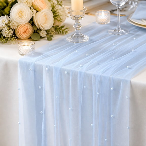 Blue Table Runner| Blue Cheesecloth 10FT Chiffon Dining Birthday Baby Shower Bridal Anniversary Holiday Centerpiece Table Decorations 118"*31.4"