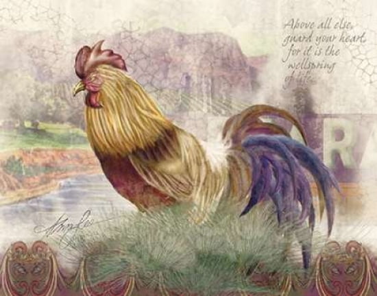 Blue Tail Rooster Canvas Art - Alma Lee (22 x 28)