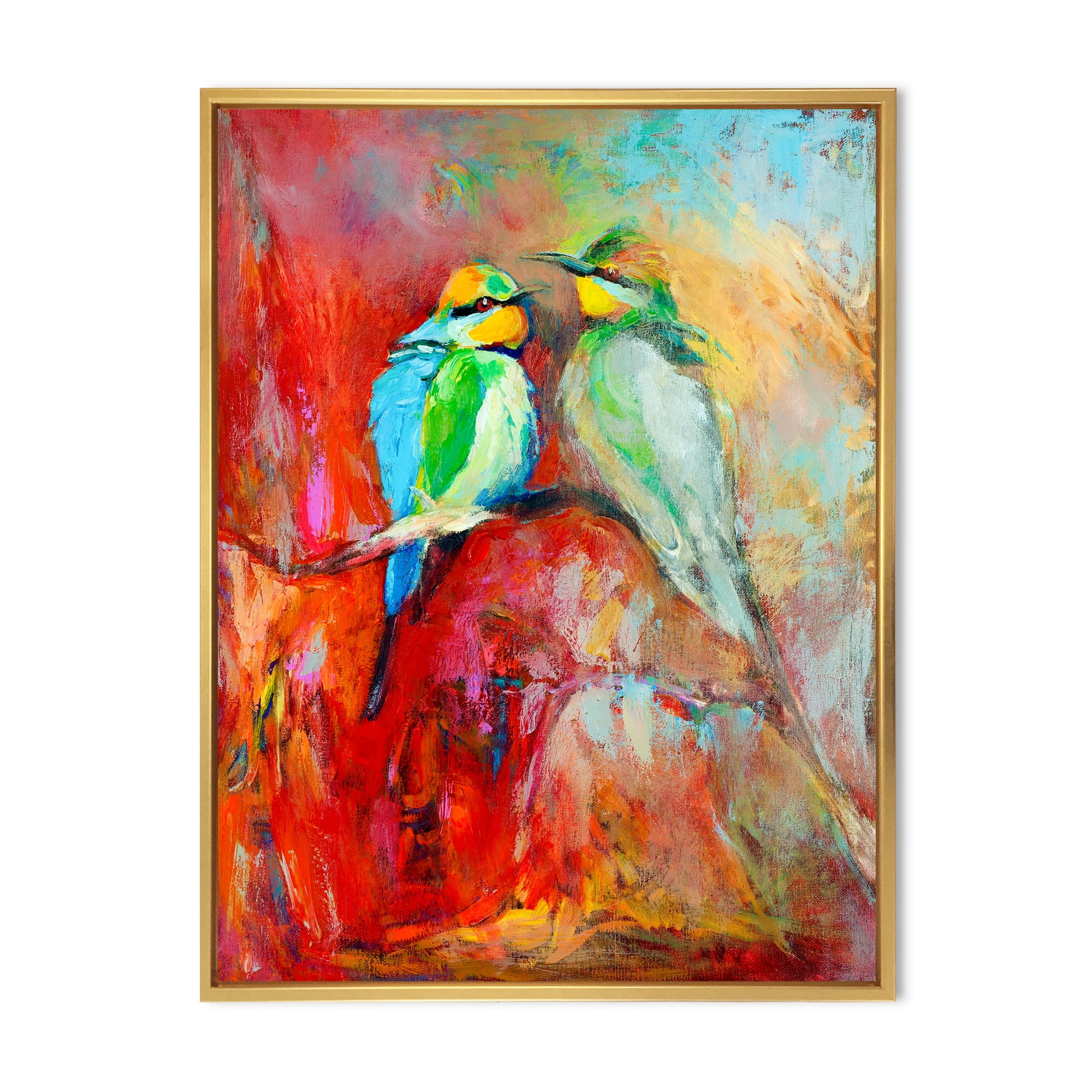 Blue Tailed Bee Eaters Sitting On A Branch 30 in x 40 in Framed Painting Canvas Art Print, by Designart