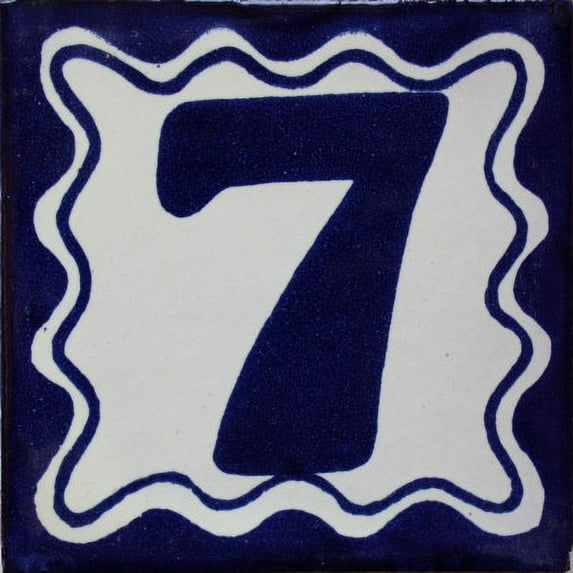 Blue Talavera Tile Number Seven, Set of 3 pcs