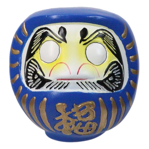 Blue Talisman of Wisdom Luck Japanese Zen Daruma Figurine With Unpainted Eyes
