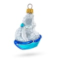 thumbnail image 1 of Sailing Ship with White Sails and Blue Hull Glass Christmas Ornament, 1 of 4