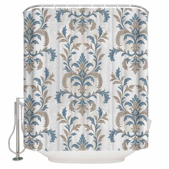 Blue Tan Flower Bathroom Shower Curtains with 12 Hooks Polyester Waterproof Shower Curtain for Stalls and Bathtubs Abstract Vintage Ethnic Tribal Boho Decorative Bathroom Privacy Curtain 72x72 Inches