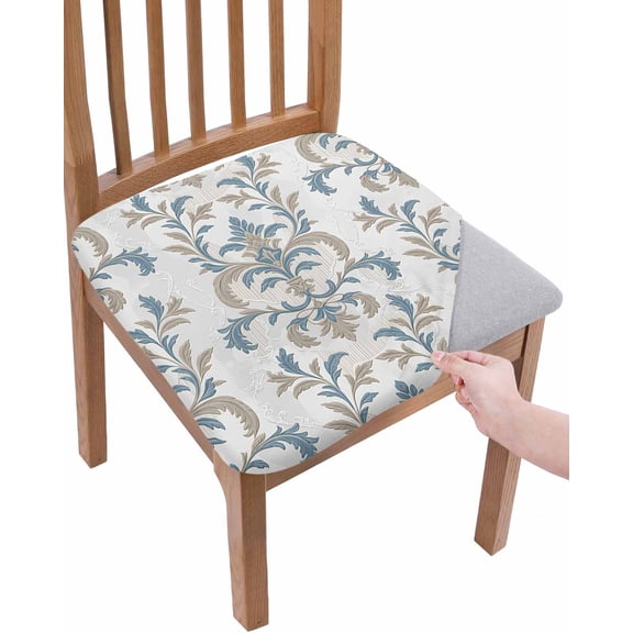 Blue Tan Flower Chair Seat Covers for Dining Room Stretch Chair Seat Covers Set of 4, Abstract Vintage Ethnic Tribal Boho Chair Seat Protector Cushion Slipcovers for Kitchen Restaurant Office