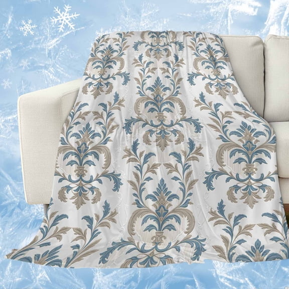 Blue Tan Flower Cooling Blanket,Lightweight Breathable Summer Throw Blanket with Double Sided Cold Effect,Abstract Vintage Ethnic Tribal Boho Picnic Blankets Bed Sheet for Hot Sleepers 30"x40"